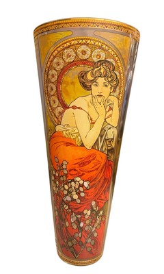 Goebel Artis Orbis Mucha Trust Topaz Vase Glass 15.5 Inches
