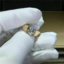 2Ct Round Cut Lab Created Solitaire Men's Engagement Ring 14K Yellow Gold Plated