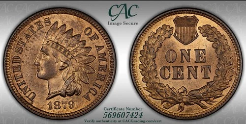 CACG MS64+RB 1879 INDIAN HEAD CENT, 1 Cent, Beautiful