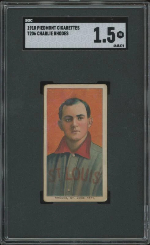 1909 T206 CHARLIE RHODES NNO FAIR PIEDMONT 350 SGC 1.5 ST. LOUIS CARDINALS
