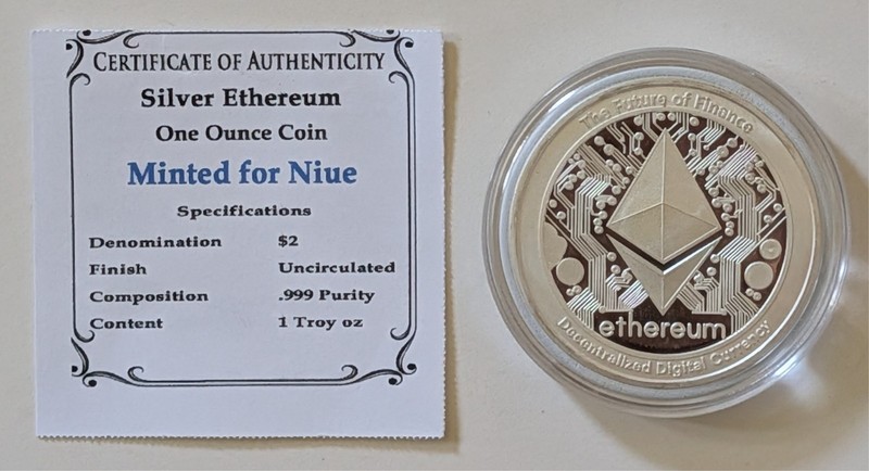 2025 NIUE ETHEREUM 1 OUNCE SILVER COIN BRILLIANT UNCIRCULATED IN CAPSULE