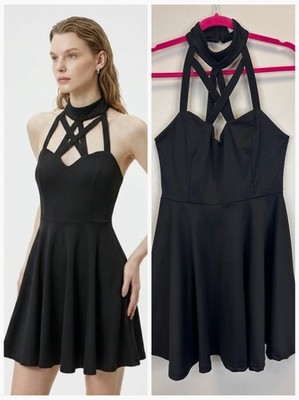 Goth Witchy Criss Cross Dress Size XS/S Black Halter Neck Vampire Halloween
