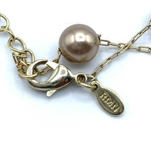VTG RMN Glass Faux Pearl Necklace& earring set gold Tone 16"w/ 3" extension - Picture 4 of 7