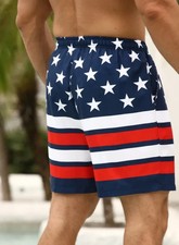 Men USA Flag Print Patriotic Hawaiian Shorts