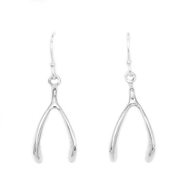 Sterling Silber kleine Wishbone Charm Ohrhänger