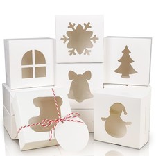 30Pcs Christmas Cookie Boxes With Window 4x4x2.5 Inch White Bakery Box for Gi...