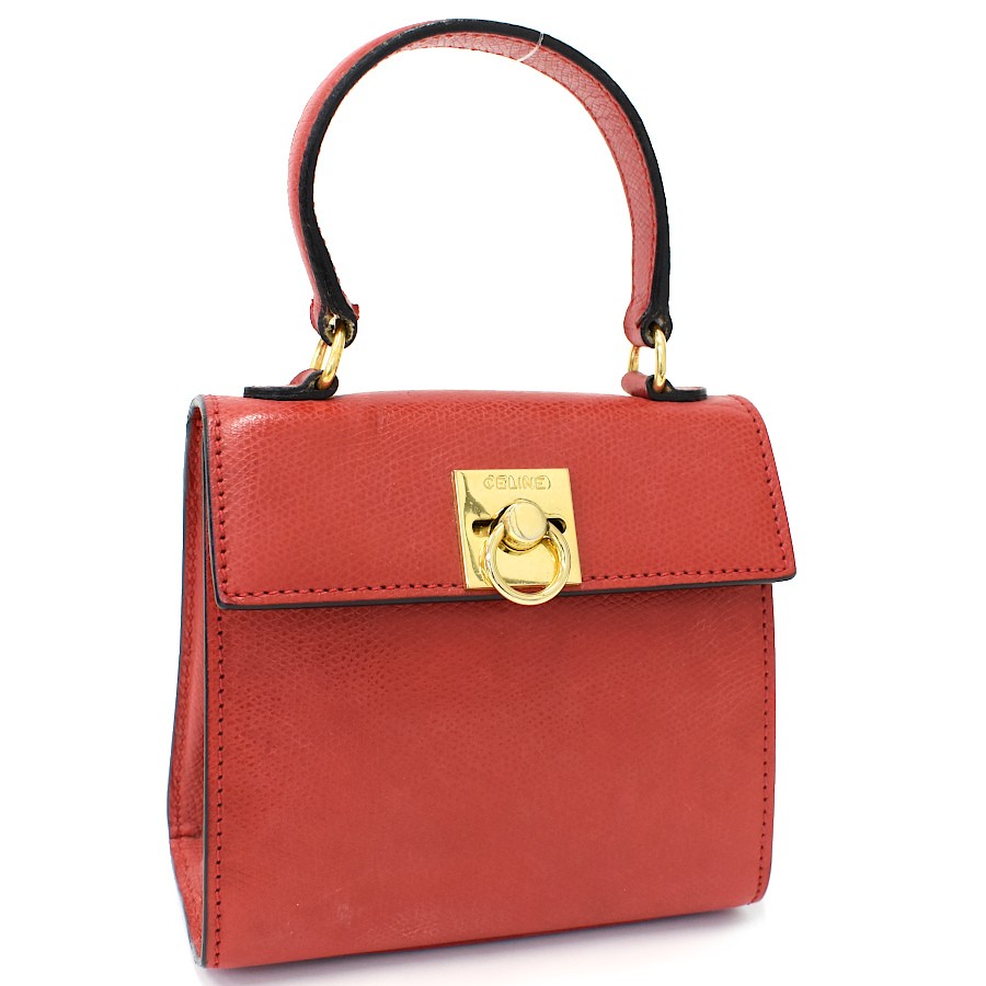 Vintage CELINE Old Celine Top Handle Bag Hand Bag Red Leather