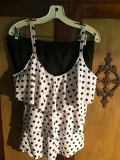 Black White Polkas Dots Ruffled Two- piece Bathing Swim Suit 2xl