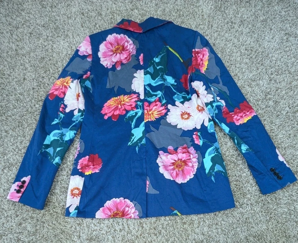 Blazer Banana Republic Mujer Talla 6 Azul Floral Botón Único Abrigo Deportivo Algodón Foto 2 de 4