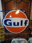 VINTAGE LARGE GULF DEALER SIGN GAS OIL SERVICE STATION SERVICE PORCELAIN SIGN