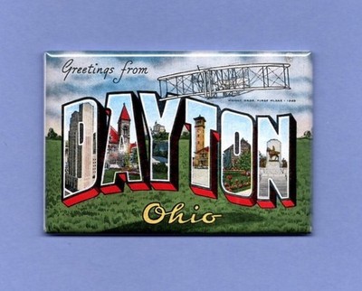 DAYTON OHIO GREETINGS *2X3 FRIDGE MAGNET* LARGE LETTER POSTCARD VINTAGE WRIGHTS