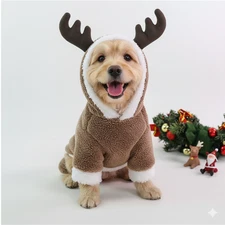 Reindeer Dog Costume – Brown Plush Fleece Christmas Pet Costume size S