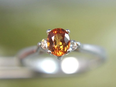 SAPHIR - echter Blazing Orange, weißer Saphir gem. 925 Sterling Silber Ring