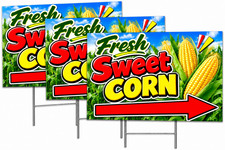 FRESH SWEET CORN 3 Pack Double-Sided Yard Signs 18" x 24" with Stakes