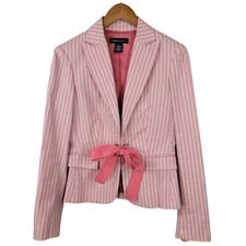 Moda International Blazer Jacket 8 Pink Stripe Bow Tie Front Vintage Y2K Preppy