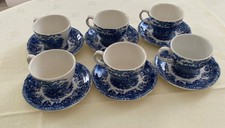 Vintage Meakin the Courtship.. Cup and Saucer set of 6 blue/white ..