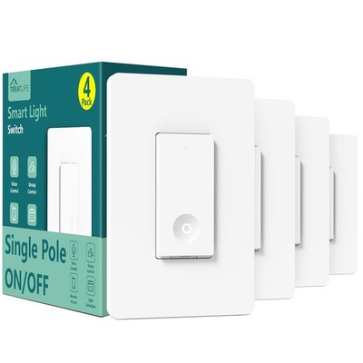 TREATLIFE Smart Switch 4 Pack, 2.4Ghz WiFi Light Single-Pole, 4, White 