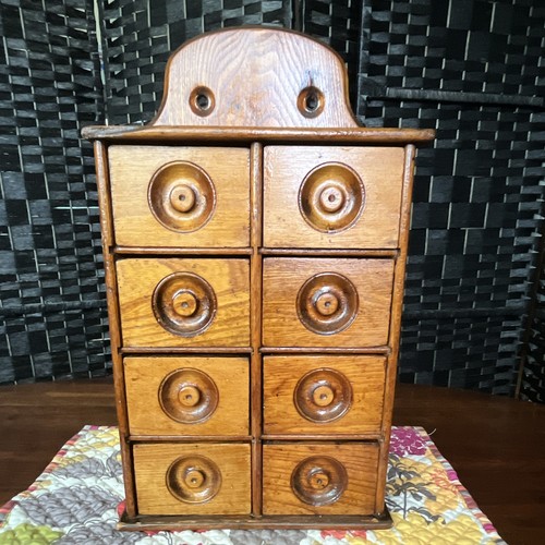 Antique Wood 8-Drawer Wall Mounted Apothecary Spice Chest