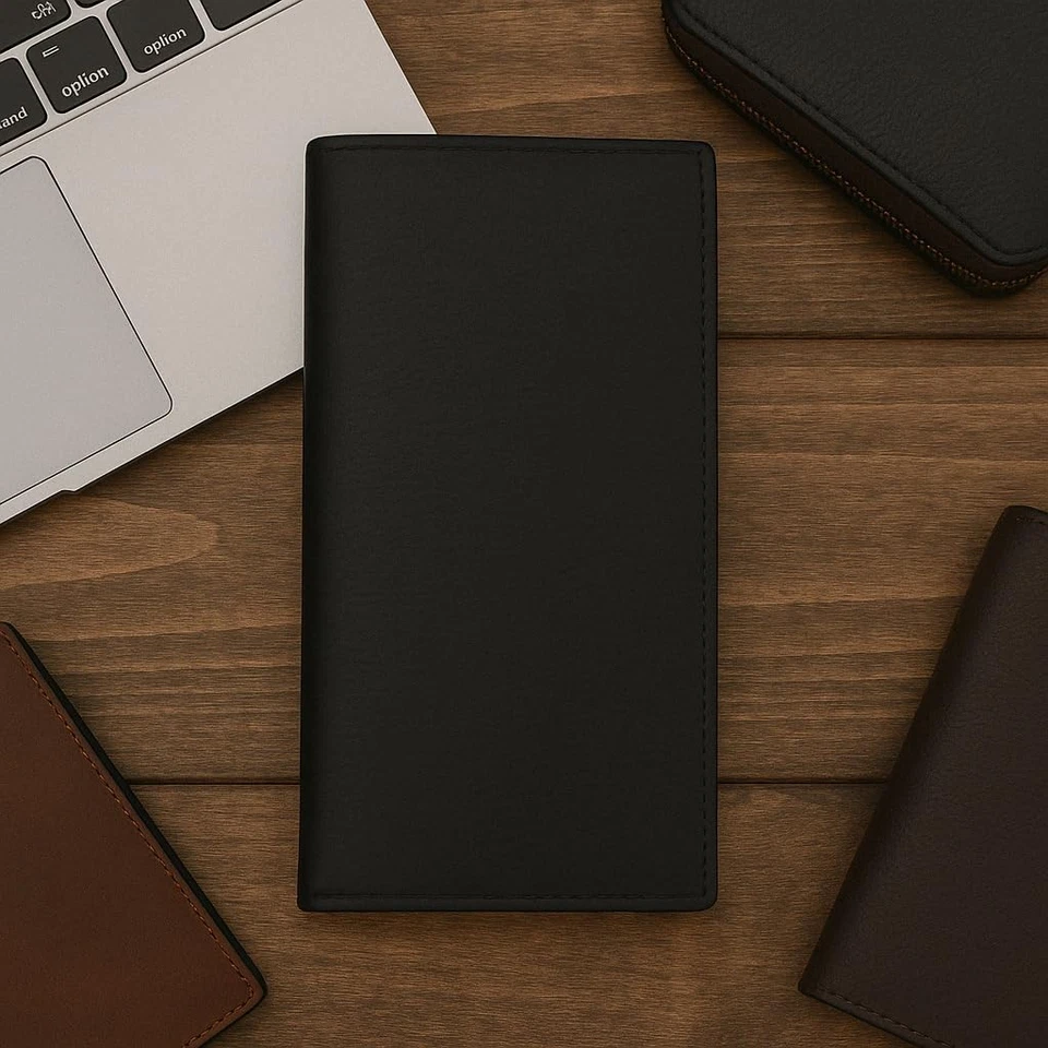 RFID Blocking Bifold Genuine Leather Credit Card ID Holder Long Wallet (Black) - Image 3 of 4