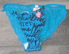 NWT Victoria's Secret Rare Lace Low Rise String Bikini Panty Graffiti Blue Large