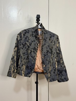 Lena Gabrielle Floral Jacquard Jacket Gray Gold   Women s Size 10