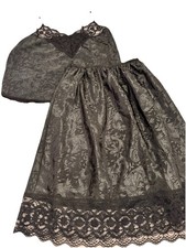 VTG Y2K Babydoll Lace Trim Cami  Slip Black Size Med Dark Fairy Romantic USA