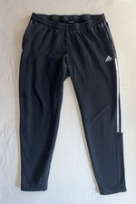 Adidas Track Pants Women  s Large Black 3 Strips Fleece Athletic Pockets Tapered