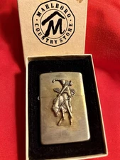 Marlboro Country Store Cowboy Bronco Brass Lighter Vintage NEVER USED!  