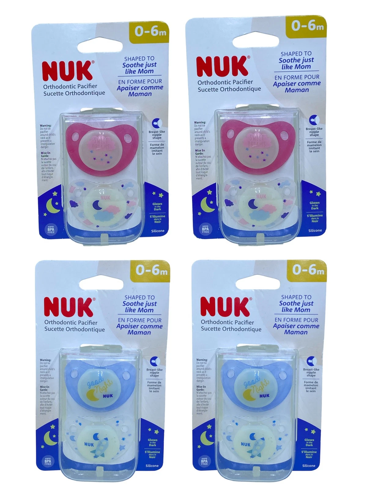 Nuk Orthodontic Pacifiers Set of 4 BPA Free 0-6 Month Silicone Glows in the Dark
Opens in a new wind