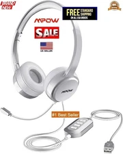 Mpow Headset USB/3.5mm with Microphone HD Voice Earphone for PC/Laptop/phone