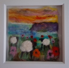 Framed Needlefelt picture-Sunset over sheep