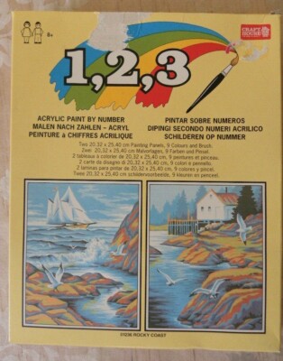 Vintage Dexim Handwerkshaus Malen nach Zahlen Kit Boot Meer felsige Küste Bild 1993
