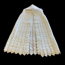 Vintage Hand Crochet Baby Infant Hooded Poncho Cape Sweater White Baptismal Day