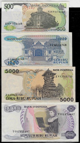 Indonesia 1984-88 100 500 1000 (1,000) 5000 (5,000) 10000 (10,000) Rupiah VF - Picture 2 of 2