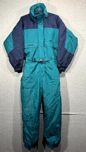 Columbia Ski Suit Snowsuit One Piece Emerald Purple Retro Mens Medium Vtg 80s