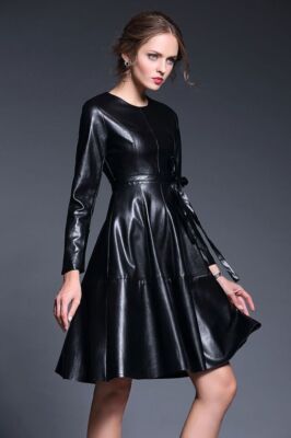 knee length dresses for ladies Alara Black Vegan Leather Dress main image 0