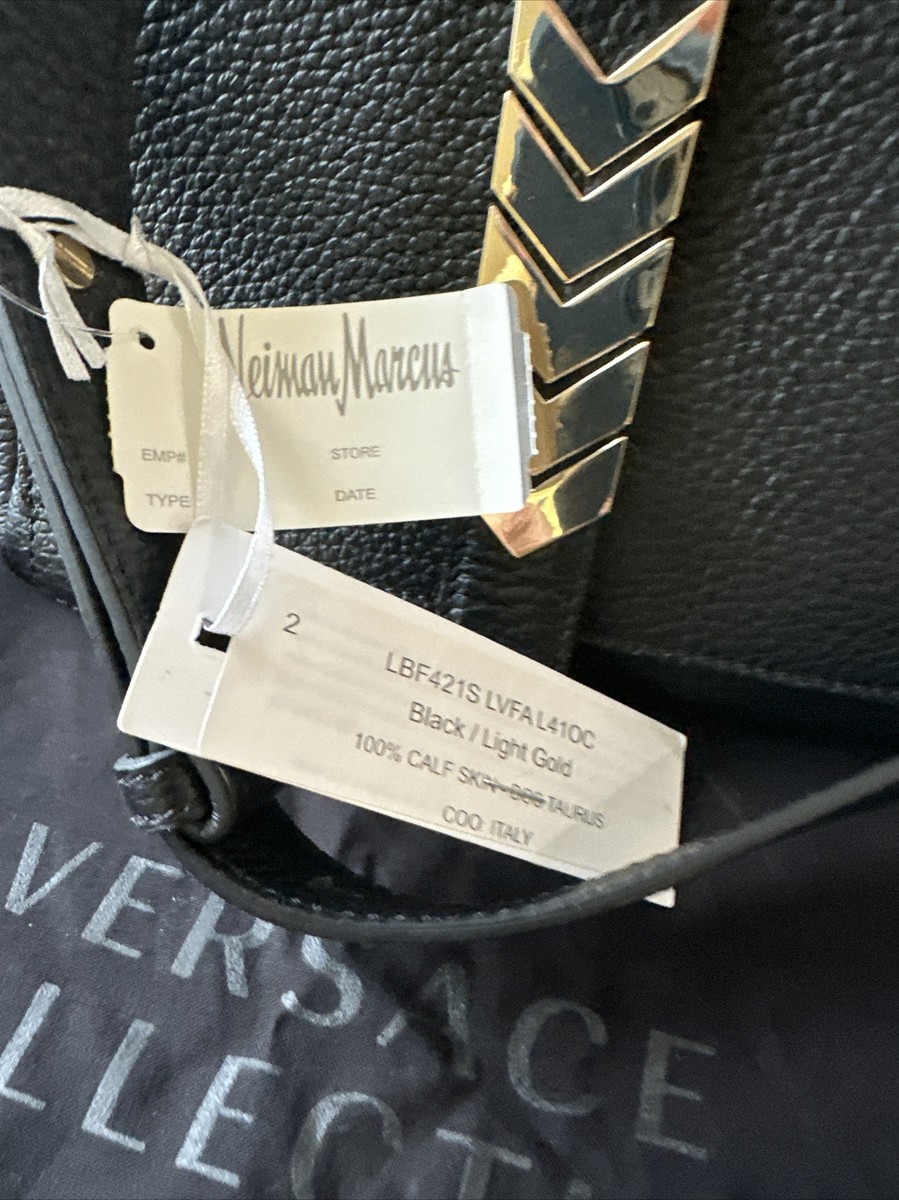 Versace Collection Womens Black Pebbled Leather Shoulder Bag