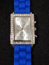 Geneva Womens Blue Silicone Band Crystal Accent Rectangle Watch