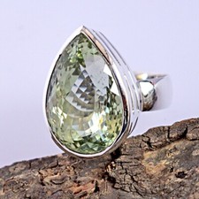 Green Amethyst Pear Gemstone Ring 925 Sterling Silver Handmade Jewelry CHRISTMAS