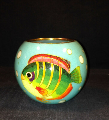 Asian Plique-à-Jour Style Bowl Vase Fish Design