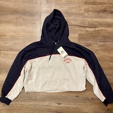 Russel Athletic SIZE M/US 8 Cropped Retro Style Hoodie Navy and Light Grey NWT