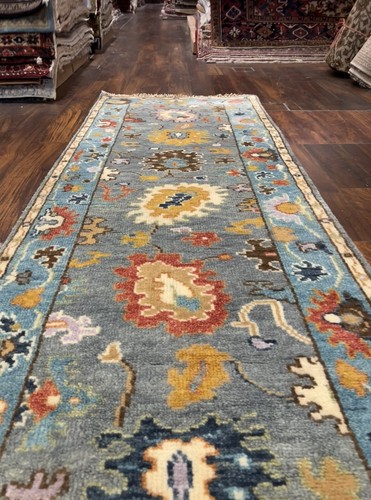 Fun Colors Hand Knotted Oushak Geometric Area Rug Carpet Runner 2’8”x7’11”,#75 - Picture 7 of 12