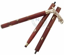 Victorian Wooden Walking Stick Brass Jaguar Head Handle Cane Wood Vintage Gift