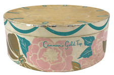 Vtg Cannon  s Gold Top Hat Box Petal Pink Teal Flowers Mendel Brothers Chicago