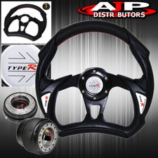 320mm Black Battle Style Steering Wheel Quick Release Adapter For 96-05 Civic