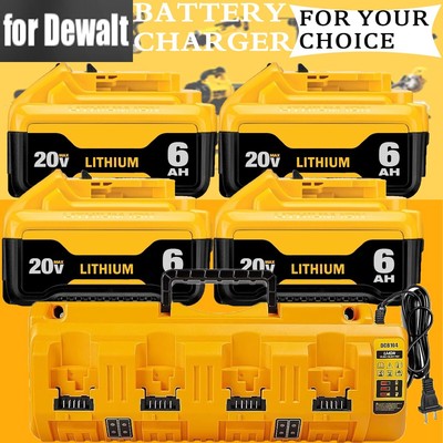 6.0Ah 2-6Pcs New Pack For DeWalt 20v Battery/4 Port Charger DCB206 DCB207 DCB204