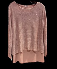 Maglione tunica Milano Dusty Rose paillettes look a strati oro cerniera posteriore taglia XL