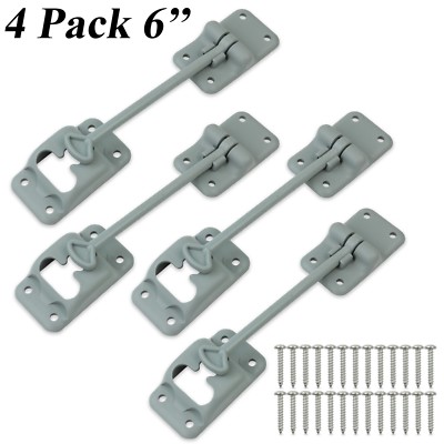 4 Pack RV Trailer 6'' T-style Entry Door Catch Holder Plastic with Bracket Grey