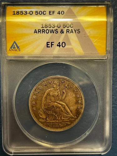 1853-O Seated Liberty Half Dollar, ANACS XF40 Graded & Certified.