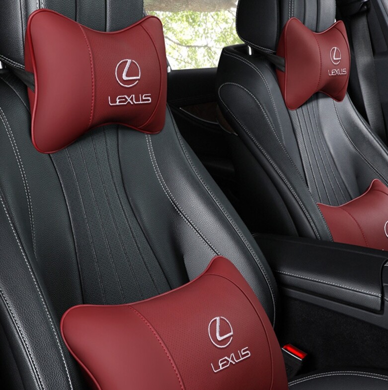 2X Red Leather Car Seat Headrest Neck Cushion Pillow Neck Supportor for